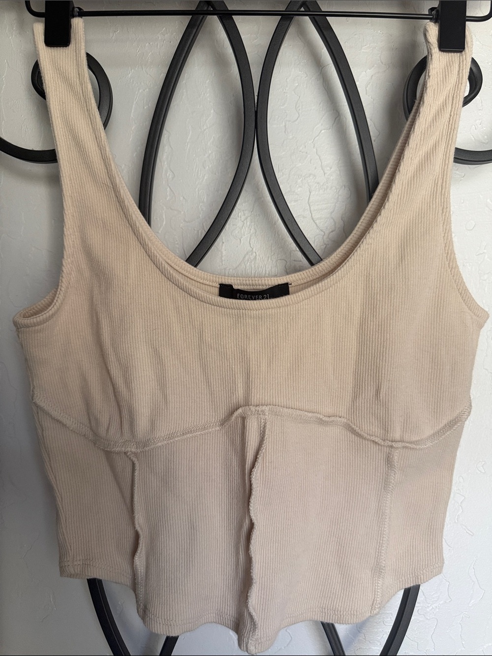 Forever 21 Cream Ribbed Scoop Neck Tank | Medium